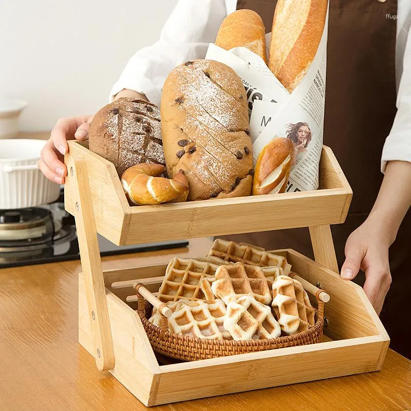 Stoccaggio da cucina Piatto per snack in legno di bambù Scaffale multifunzionale per pane da tavolo, frutta e verdura