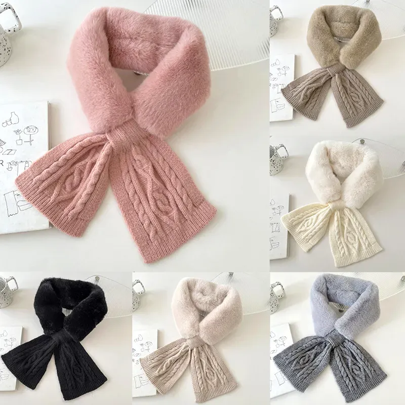 Winter New Scarf Women Warm Thicken Fluffy Woolen Knitting Cross Collar Neck Scarf Shawl Soft Plush Snood Scarves