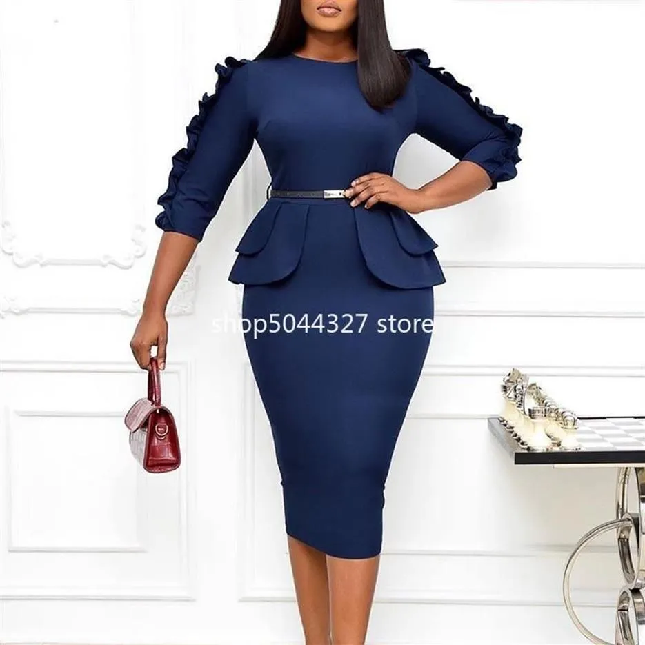 Casual Jurken 2021 Herfst Ruche Bodycon Kerst Jurk Vrouwen Sexy Club Kleding Afrikaanse Voor Elegante Plus Size Party Gewaad femme2840