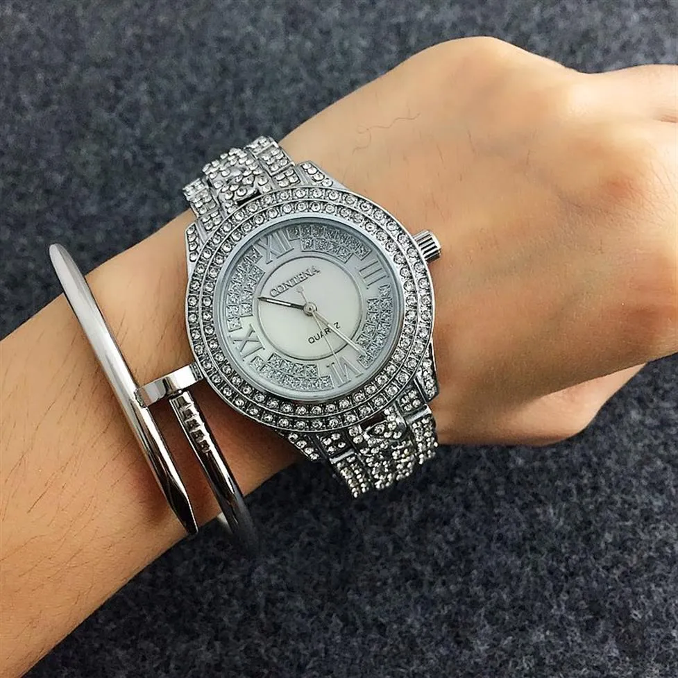 Contena Shiny Full Diamond Watch Bransoletka Rhinestone Watch dla kobiet zegarki dla kobiet zegarki damskie Saat275Q