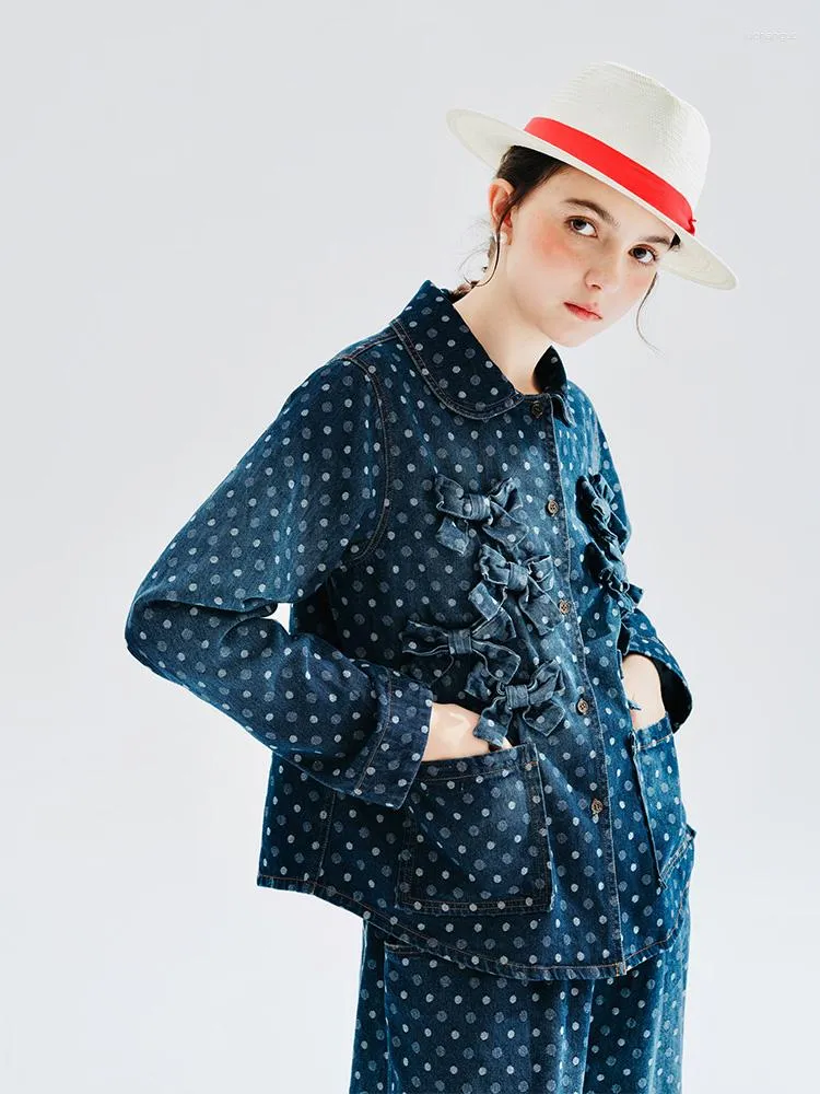 Kadın ceketleri imakokoni 2023 Erken Sonbahar Orijinal Jakard Polka Dot Denim Gömlek Ceket Kadınlar İnce Model 234211