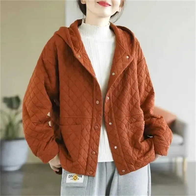 Kvinnors hoodies 2023 vinterkonst retro fast färg hoodie med lös och mångsidig passform smal varm tunt bomullsrock vårens höstkläder