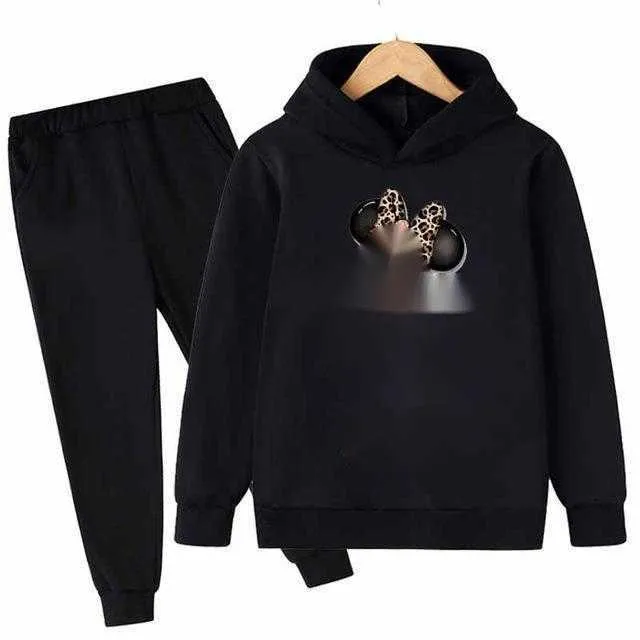 Casual cartoon kids wear 2 piece hoodie set Cool girls boys sportswear x0828