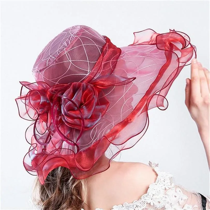 Chapeau d'été élégant rouge or créatif, mode voyage plage visière grands chapeaux pour femmes Chapeau Ete Femme à large bord 234j