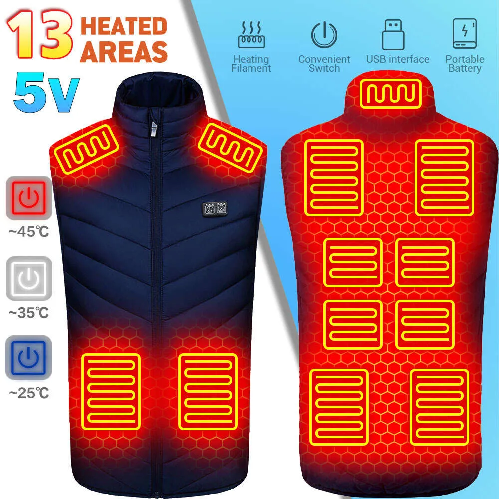 Warme fietsjas Verstelbaar verwarmd vest USB Elektrische warmer Outdoor Dames Zone Verwarming Ronde hals