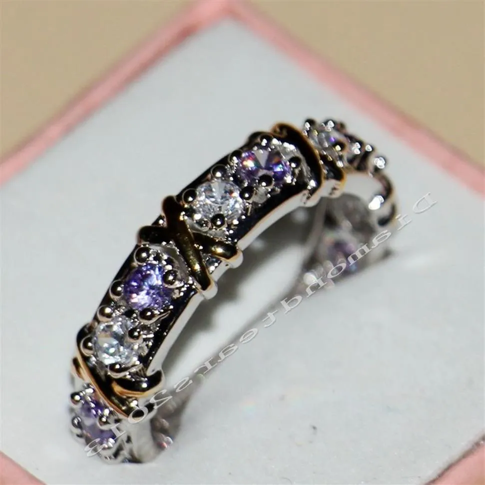 الحجم 5-11 2016 New Jewelry 2 Color 925 Sterling Silver Amethysttopaz CZ Diamond Wedding Band Rings for Women Love 271f