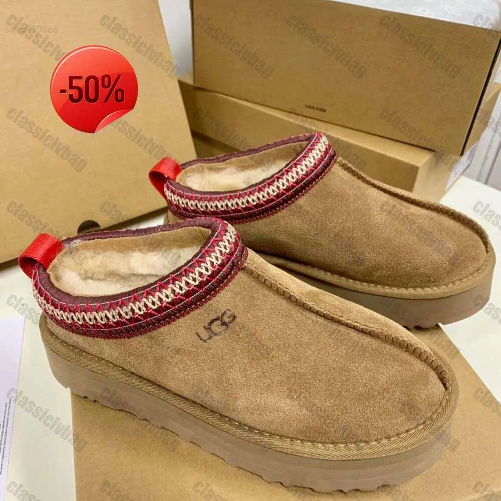 Zapatillas Tasman Diapositivas de piel castaña Piel de oveja Piel de oveja Tazz Nuevas mulas Mujeres Hombres Ultra Mini Plataforma Bota Zapatos sin cordones Ante Parte superior Comodidad Otoño Invierno uggh