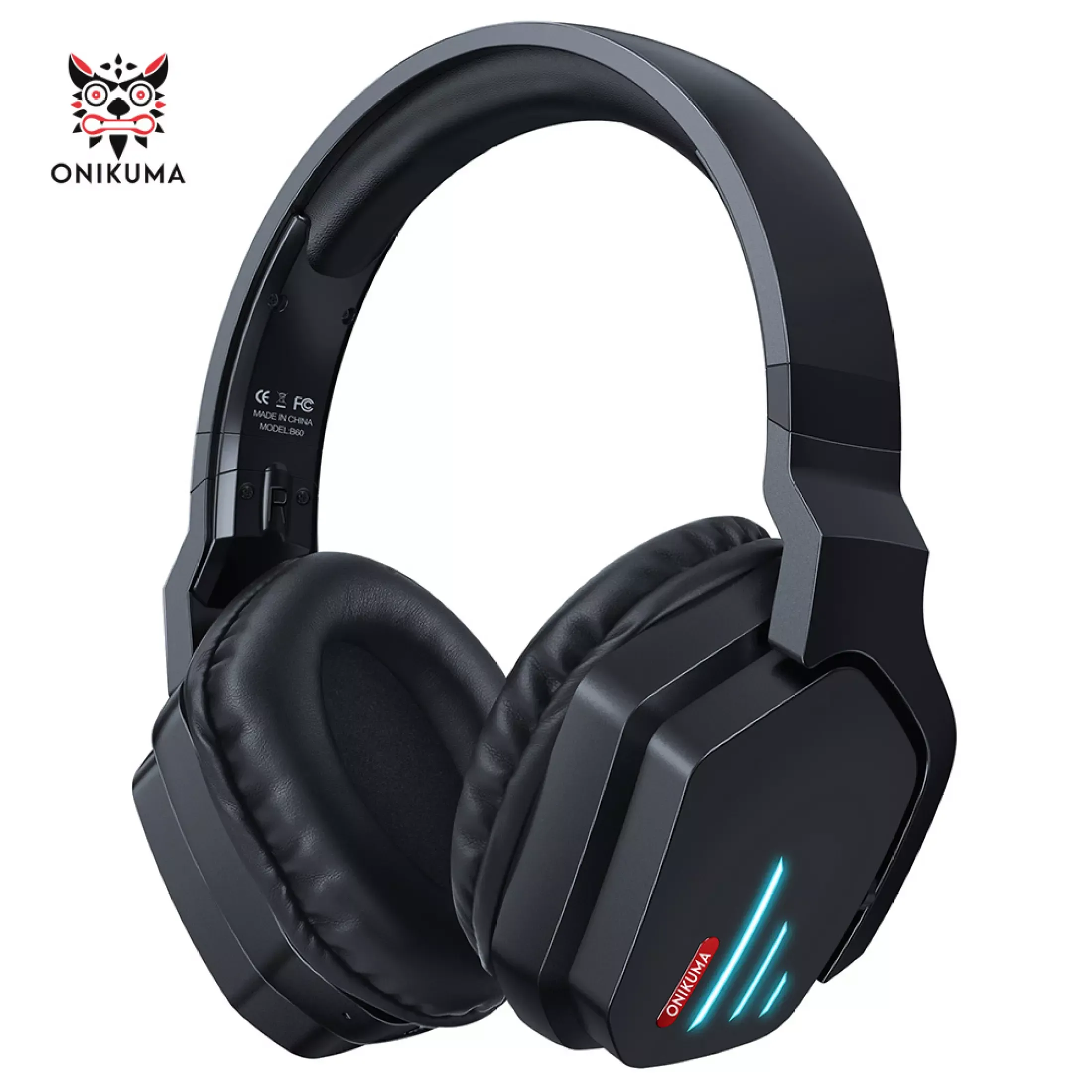 ONIKUMA B60 Bluetooth-Headset, Over-Ear mit Geräuschunterdrückung, Mikrofon und LED, kabelloses Surround-Sound-Stereo-Headset, kompatibel mit PS5, Xbox-Serie