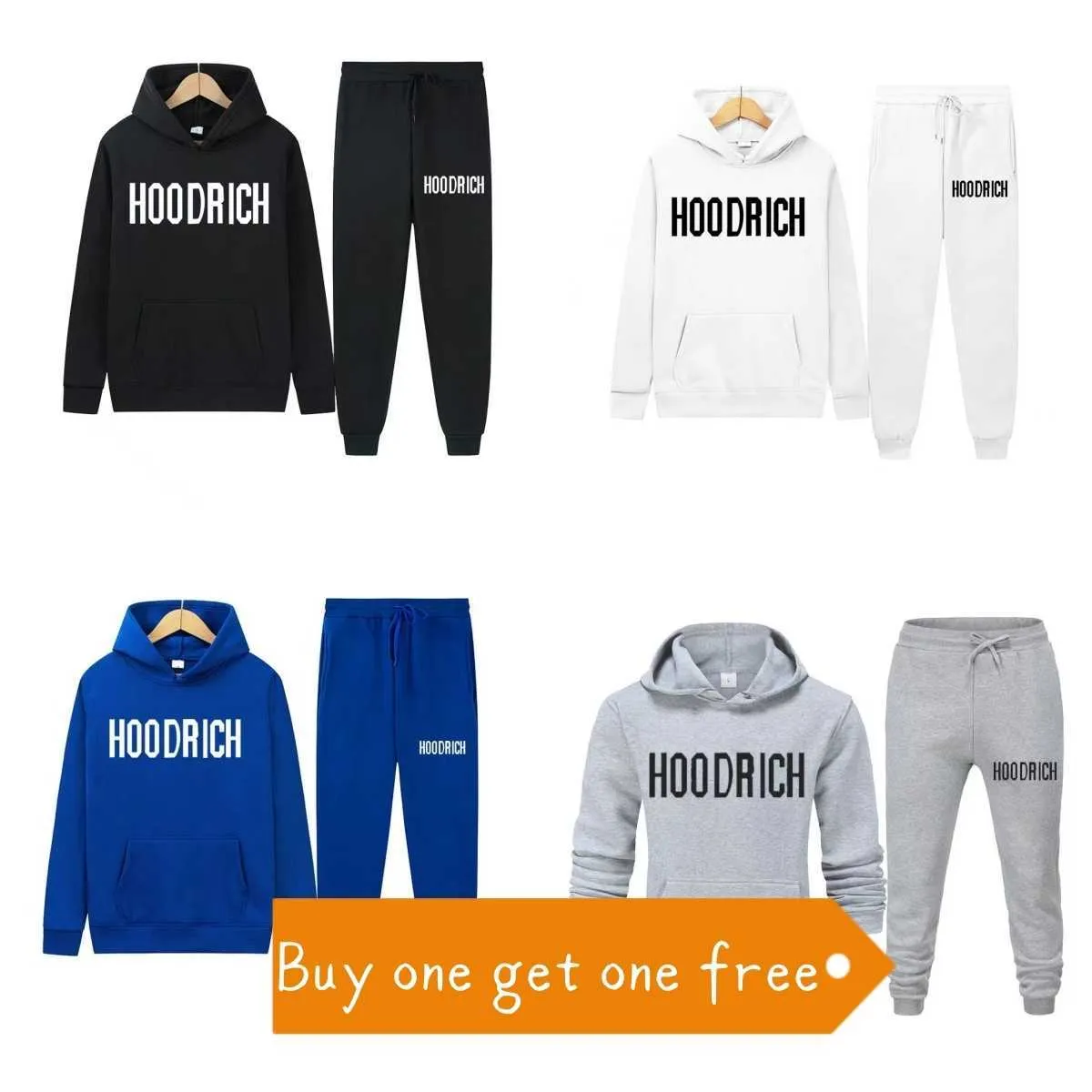 2023 Wintersport-Hoodie für Männer Hoodrich Trainingsanzug Brief Handtuch bestickt Winter Sweatshirt Hoodie für Männer bunt blau solide Pullover Set