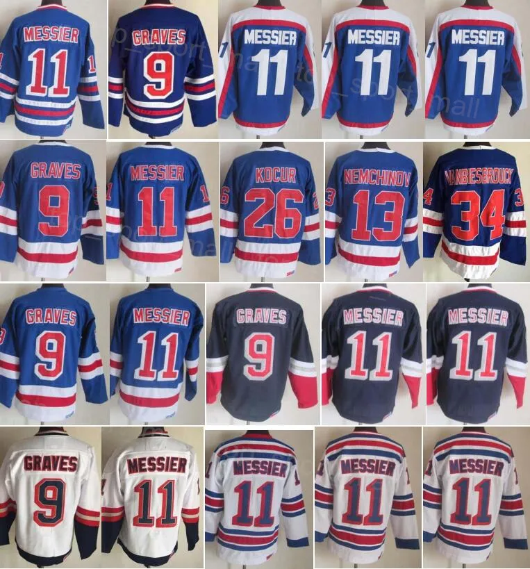 Maglia da hockey retrò da uomo 11 Mark Messier 91-92 75° anniversario 9 Adam Graves 13 Sergei Nemchinov 26 Joe Kocur 34 John Vanbiesbrouck Vintage Classic CCM per gli appassionati di sport