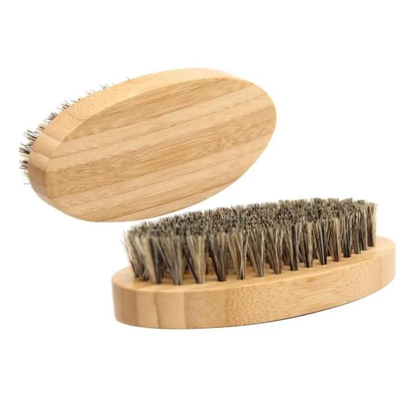 Bomboniera con logo personalizzato Spazzola per barba in bambù con setole di cinghiale ovale per il viso per gli uomini Grooming Amazon Drop Delivery Home Garden Festivo Su Ot0Hx