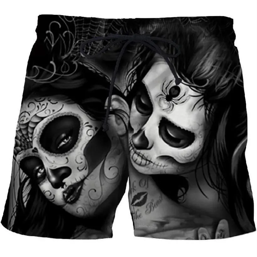 Men's Shorts Pants 3D Horror Skull Print Five-point Casual Sports Surfing Outdoor Travel Loose 2021 Summer Beach2289