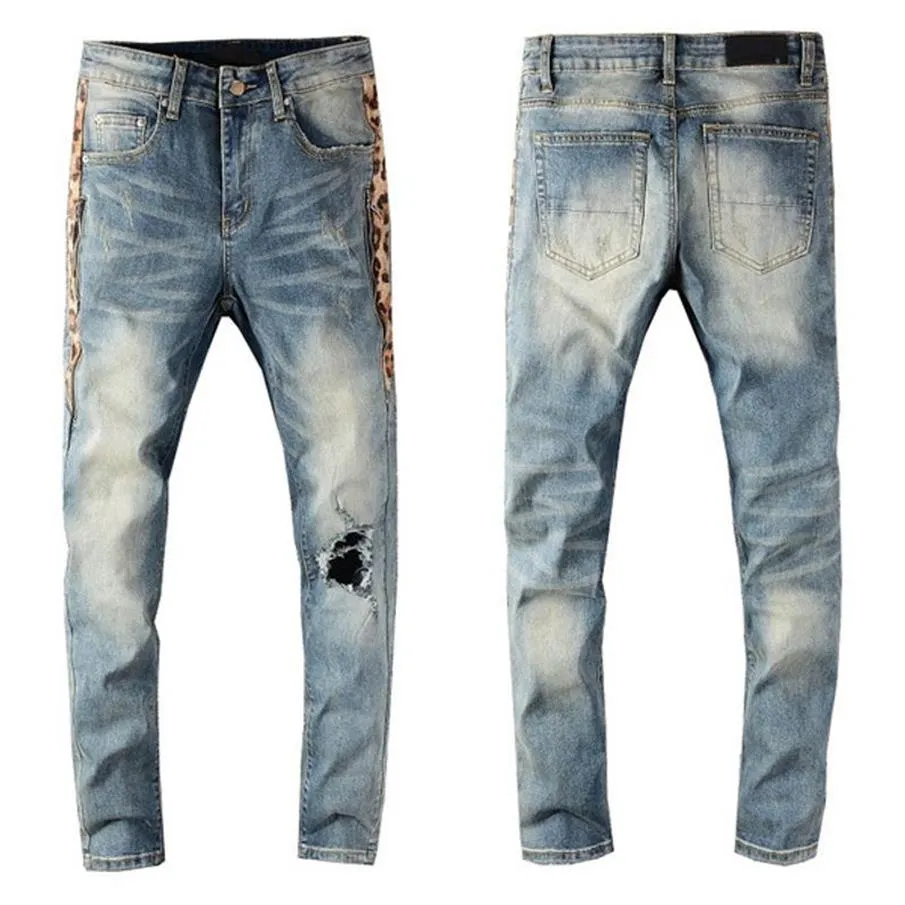 New Style Fashion Mens Straight Slim Fit Biker Jeans Pants Distressed Skinny Ripped Destroyed Denim Jeans Washed Hiphop Trousers 11981