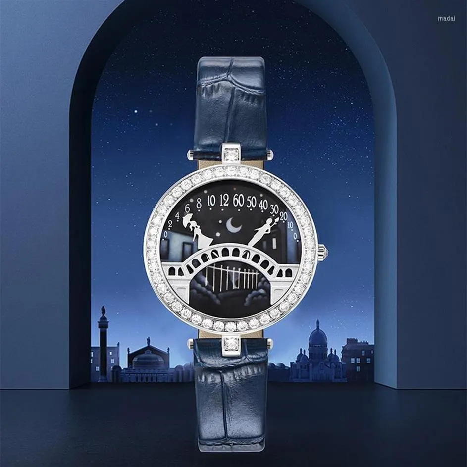 Zegarek 2022 Damski zegarek skórzany luksusowy temperament Diamentowy prezent dla kochanków Walentynkowe most randki Beauti233v
