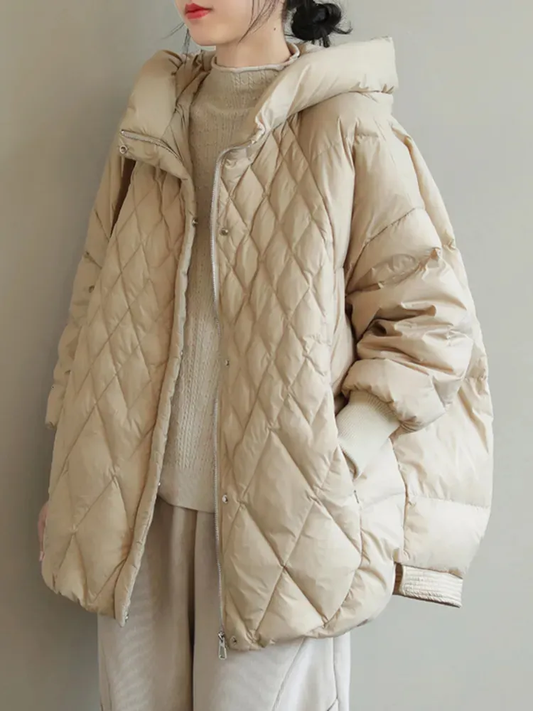 Parka da donna in piumino 90% parka d'anatra bianca casual femminile cappotto caldo spesso giacche da neve capispalla autunno inverno donna con cappuccio allentato 231005