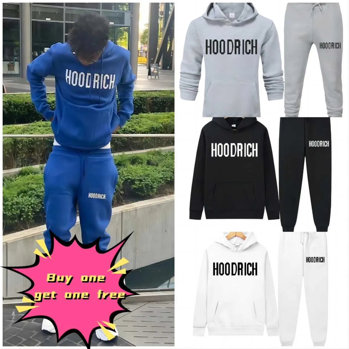 2023 Winter Sports Hoodie For Men Hoodrich Tracksuit Letter Towel  Embroidered Winter Sweatshirt Hoodie For Men Colorful Blue Solid Sweater  Set dz