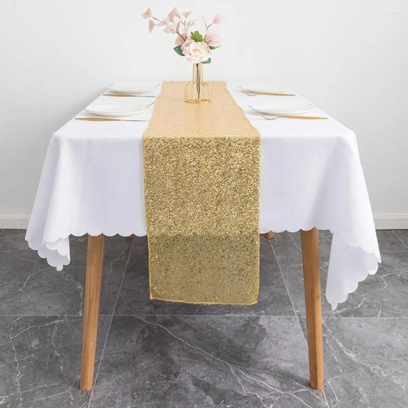 Saia de mesa de cor sólida, corredor de mesa com lantejoulas brilhantes, pano decorativo em formato retangular para casamentos, banquetes, decoração