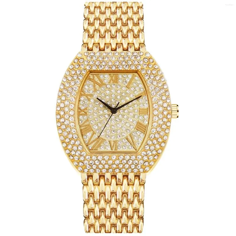 Wristwatches Luxury Crystal Women Gold Watch 2023 Fashion Roman Scale Barrel-shaped Dial Quartz Analog Female Clock Relogio Feminino