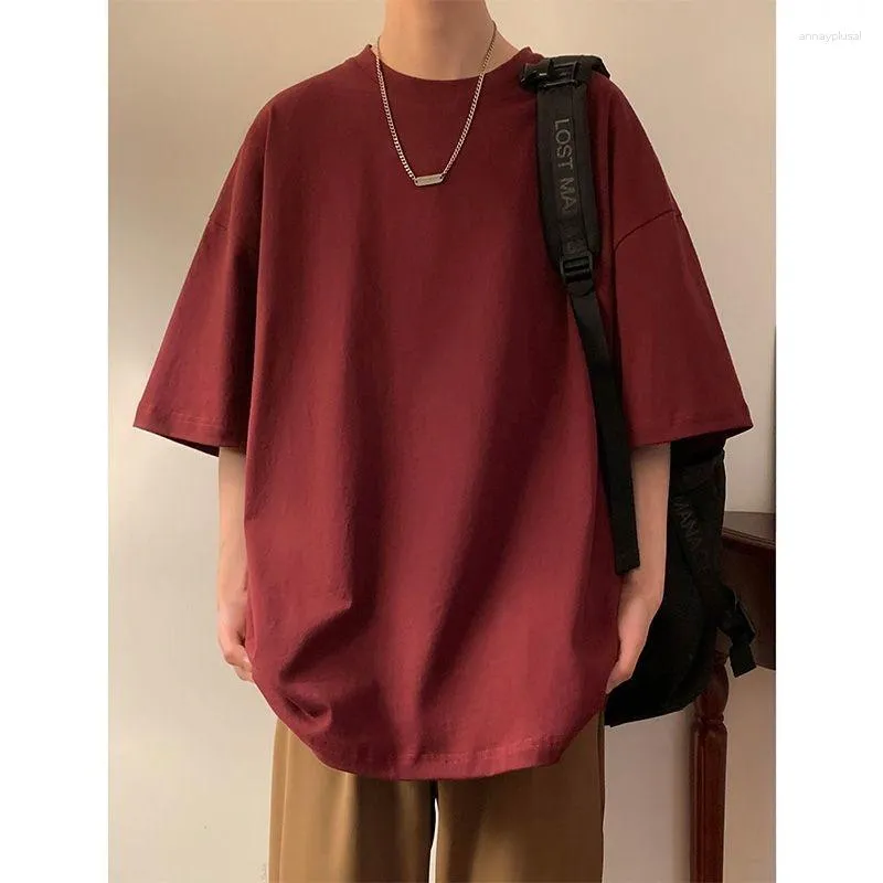 T-shirts pour hommes Vin Rouge T-shirt à manches courtes Hommes Femmes 2023 Été Deux aiguilles Coton épais Petit décolleté Solide Harajuku Chemise