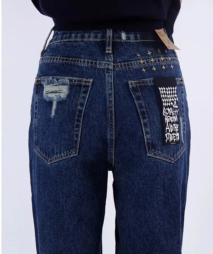 Ksubi damesjeans Designer hoge taille rechte ton buitensplit ontwerp donkerblauwe denim broek vrouw