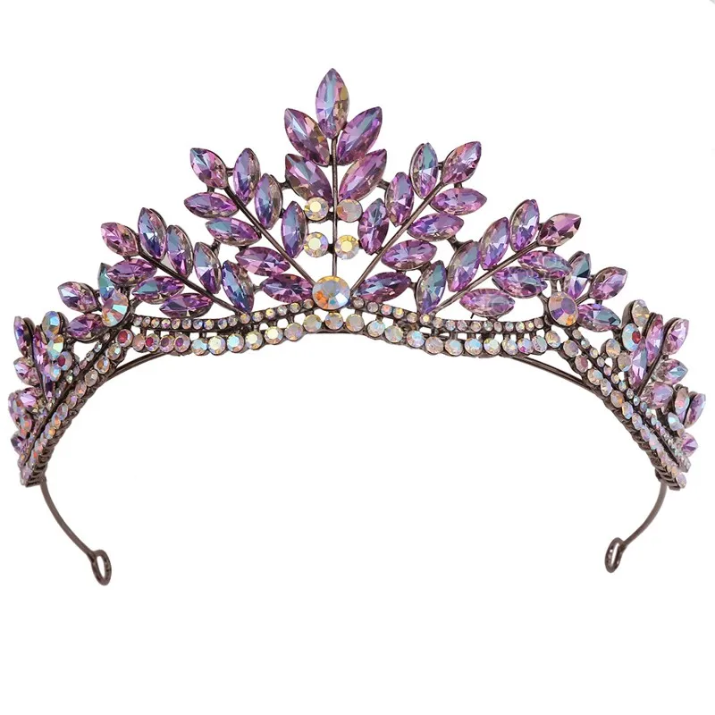 Bolenning Purple Ab Crystal Bridal Tiaras Crown Rhinestone Kołnierze nakrycia głowy