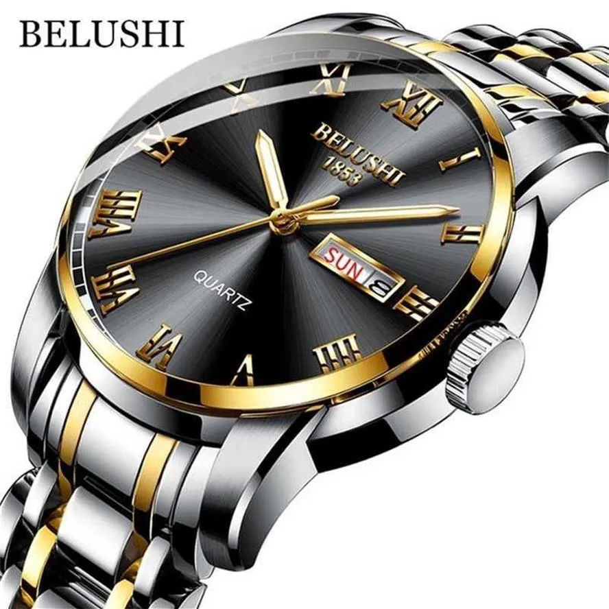 BELUSHI Topmerk Horloge Mannen Roestvrij Staal Business Datum Klok Waterdicht Lichtgevende es Heren Luxe Sport Quartz Pols 2201172632