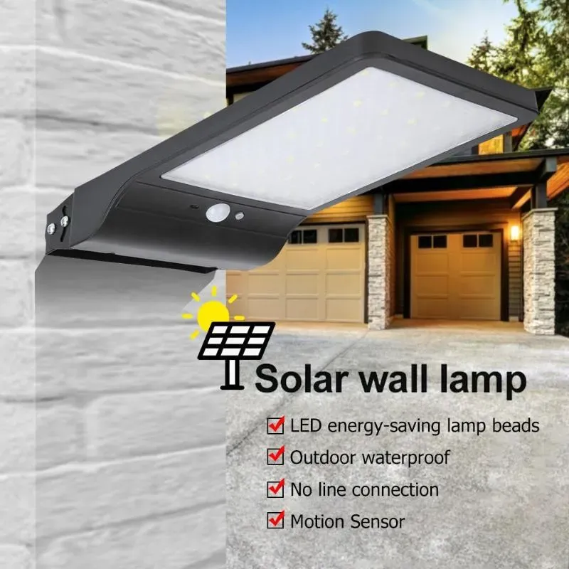 Solar Wall Light 20W Street Lamp 42Led Outdoor Waterproof Garden PIR Sensor 3 Working Modes