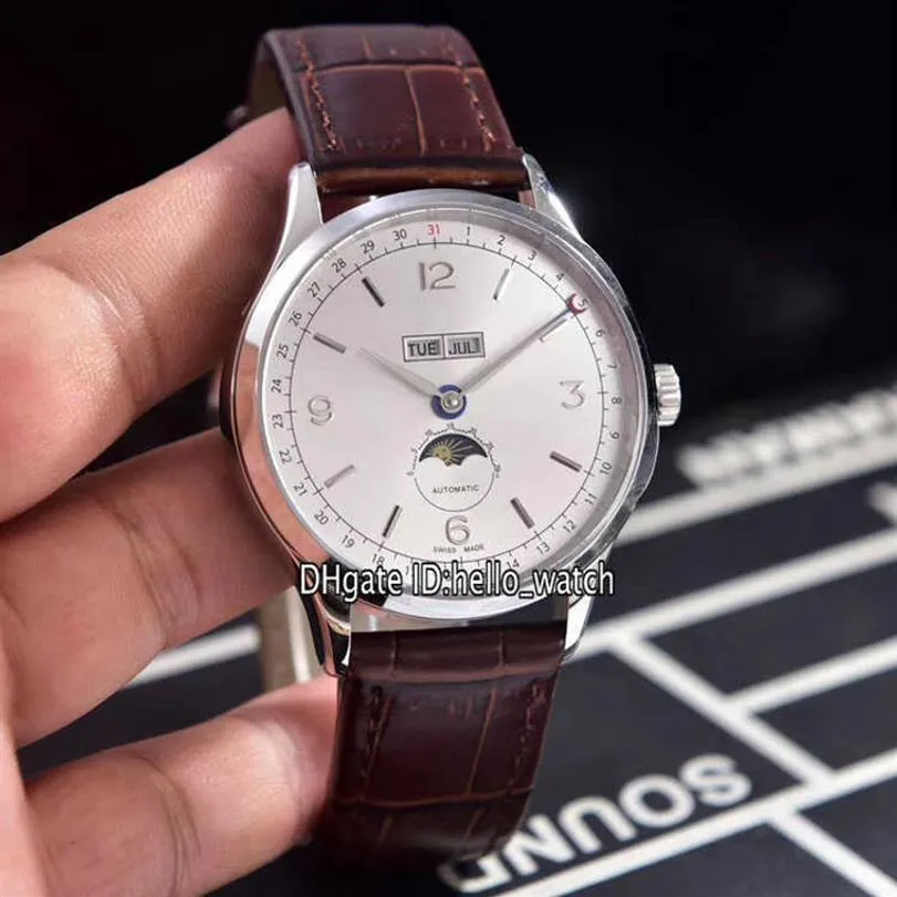 Relojes para hombre Marca de lujo Patrimonio barato Big Date U0112538 Esfera blanca Automático Fase lunar 0112538 Reloj para hombre Caja de acero Marrón Lea243l