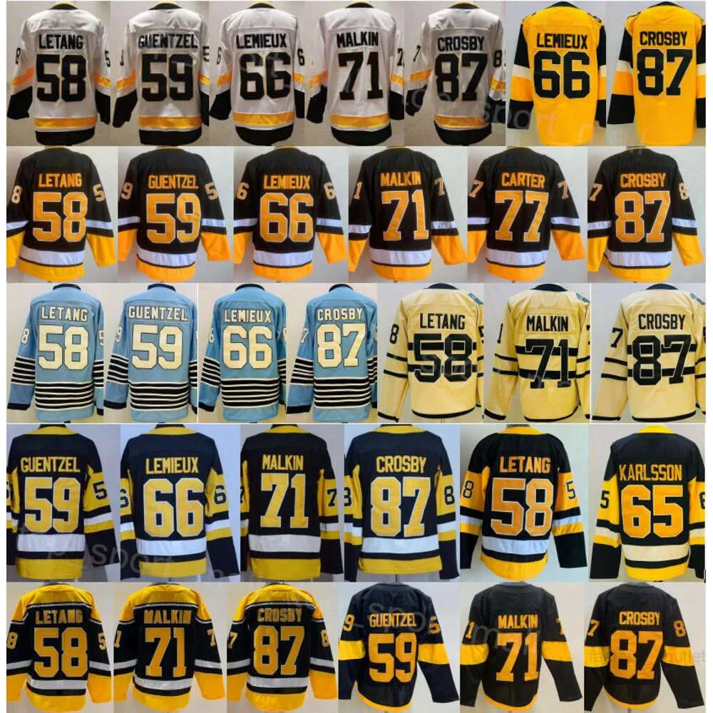 Erkekler Buz Hokeyi 87 Sidney Crosby Forma 71 Evgeni Malkin 59 Jake Guentzel 58 Kris Letang 66 Lemieux Ters Retro Stadyum Serisi Centennial Classic Nakış Satışı