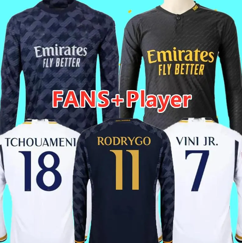 2023 2024 Bellingham Finals Soccer Jerseys 23 24フットボールシャツCamavinga Vini Jr。 Modric Valverde 4番目のCamiseta MenユニフォームLear Madrid with Longleve 8989