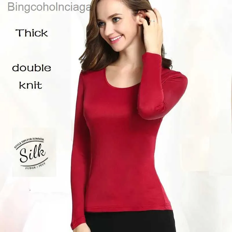 Sous-vêtements thermiques pour femmes t-shirt en soie épaisse femmes haut rouge printemps sous-vêtements thermiques chemises femmes hauts rouges vêtements d'hiver vêtements d'intérieur couche de base femme noirL231005