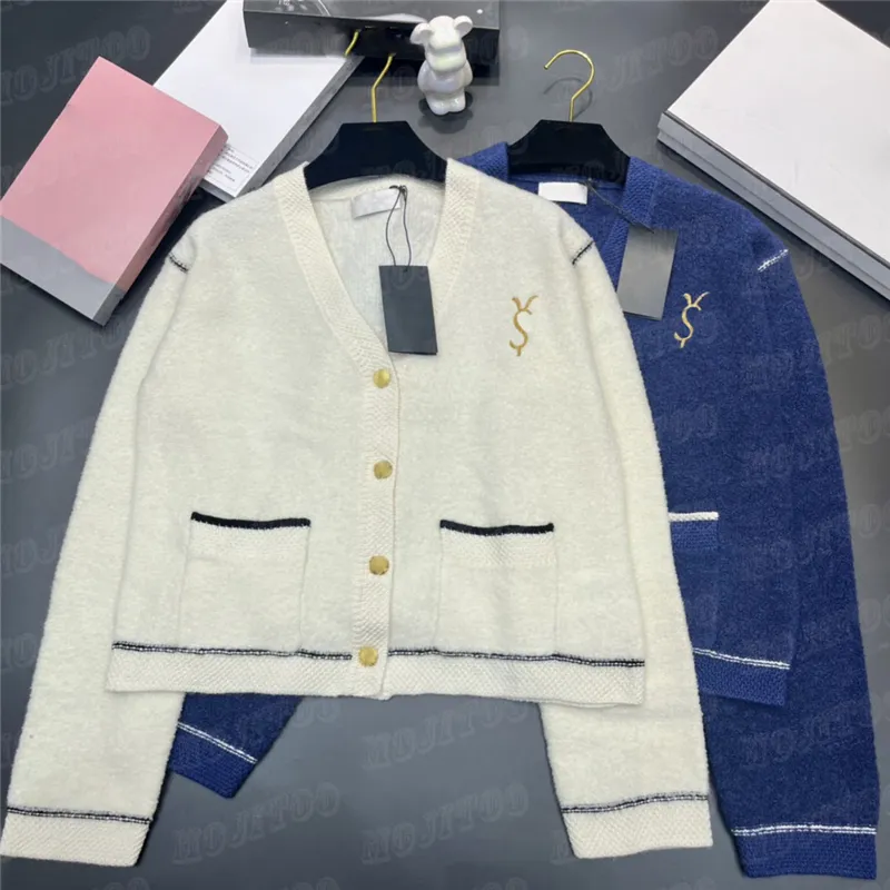 Kaschmir-Cardigan-Mantel für Damen, bestickter Buchstaben-Strickpullover, modische Kapuzenpullover mit V-Ausschnitt