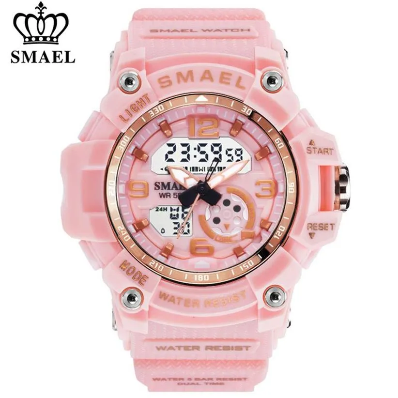 Smael Women Sport Digital Watch Electronic Quartz Dual Core Display LED Vattentäta klockor Casual Student Wristwatch Girl Clock 203378