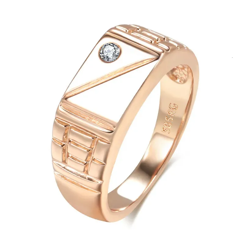 Anneaux de mariage Kinel Mode Brillant Hommes Bague 585 Or Rose Simple Carré Naturel Zircon Pour Les Femmes De Haute Qualité Quotidienne Fine Bijoux 231005