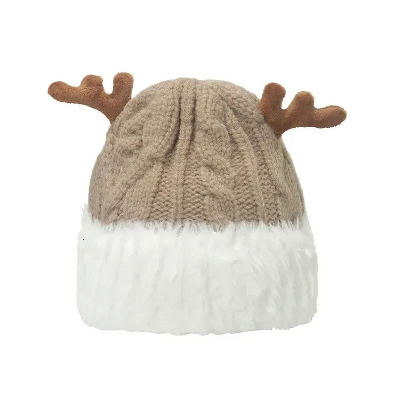 Шапка-бини с черепом, зимняя рождественская вязаная шапка с рогом оленя, мужская утепленная овечья шерсть, теплая защита ушей, женские шапки, ветрозащитная 231005