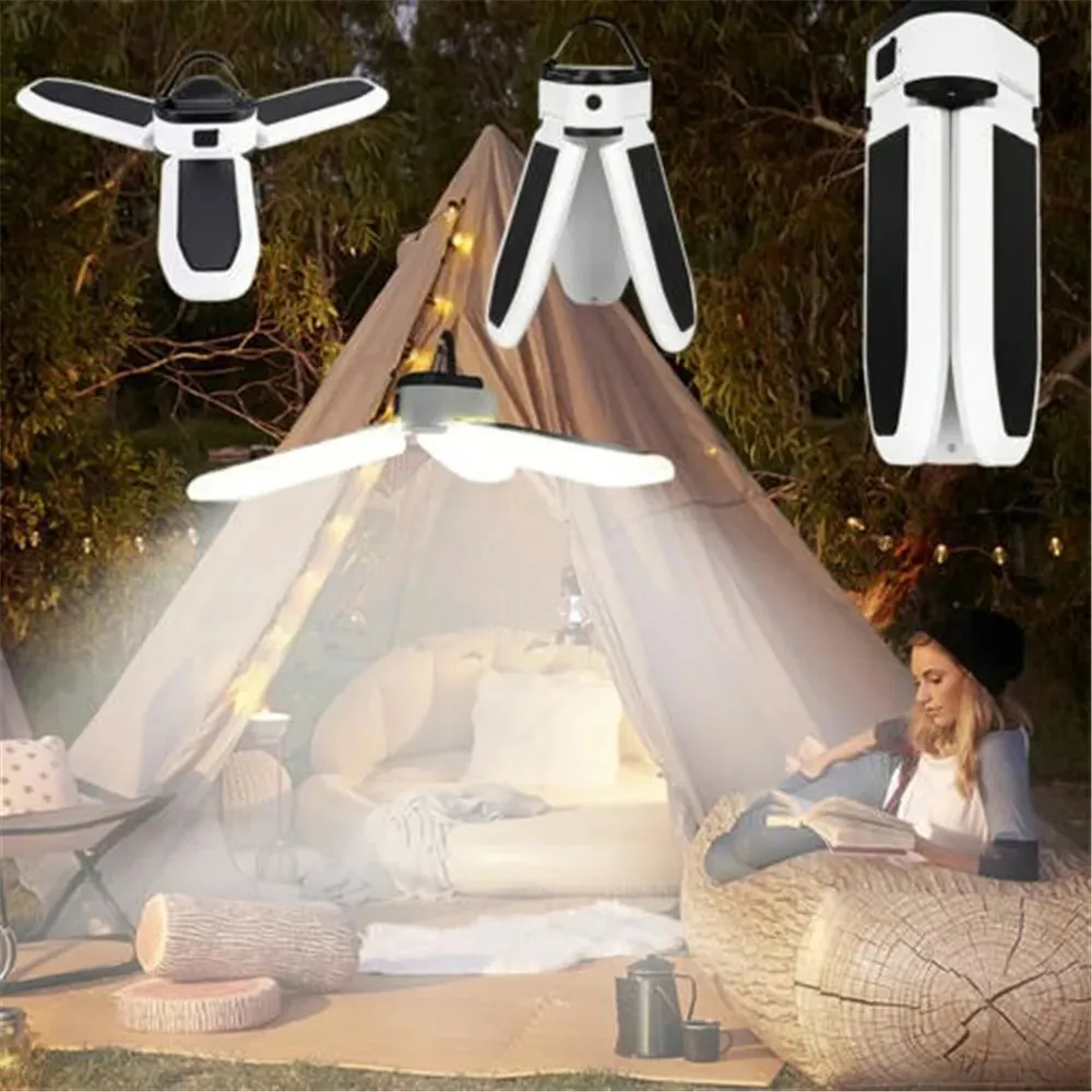 Lanternes portatives Style trèfle pliable 60 LED Lanterne solaire rechargeable USB Lampes de camping pour la randonnée, la pêche et les urgences en plein air 231005