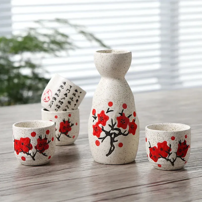 Scatole portaoggetti Contenitori Vintage Ceramica Sake Pot Tazze Set Personaggi Poesia Cucina giapponese Sake Bottiglia Spirit Pot Set con tazze 230928