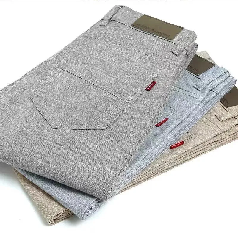 Męskie spodnie Summer Fashion Korea Slim Fit Straight Linen Bawełna cienkie spodnie biznesowe męskie odzież 231005