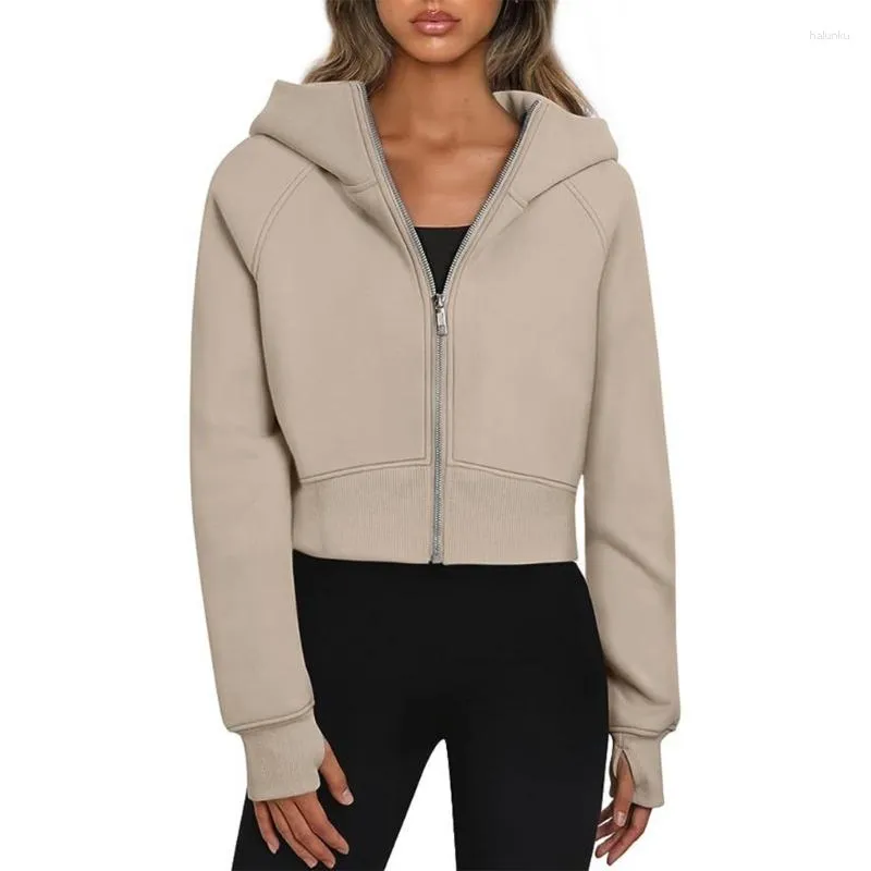 Womens Fleece Lined Full Up Yoga Hoodie With Thumb Hole Casual