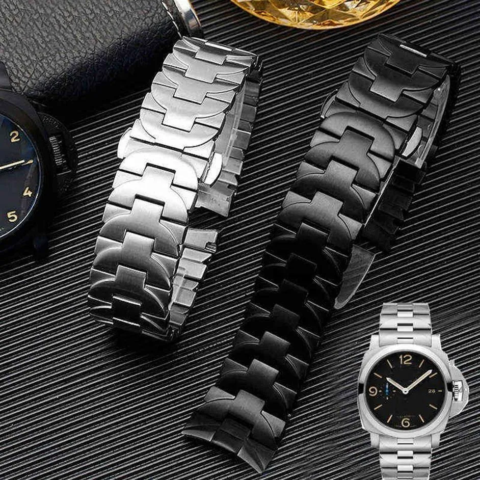 DHgate 316L Stainless Steel Curved Bracelet Strap for Men 24mm Silver Solid Metal Link Band for Panerai Watches