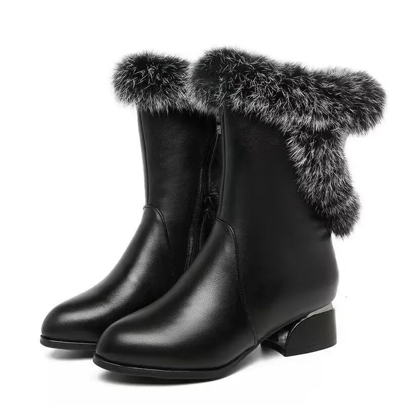 TMA Bottes D'hiver En Cuir Pour Femme - Doublées - Noir, Blanc, Vert