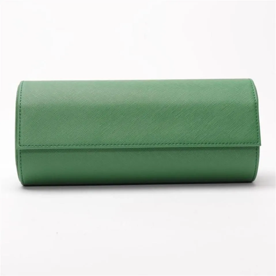 Titta på lådor Fall Portable Box Pu Leather Roll Pouch Storage Collector med Slid in Out Travel Case Organizers Green Gift247s