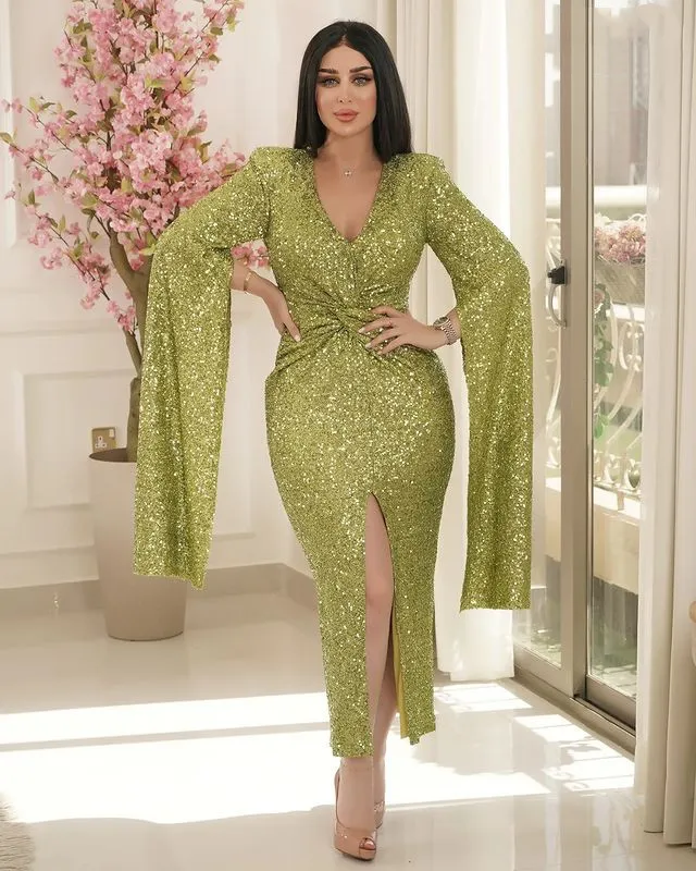 2023 ottobre Aso Ebi Arabic Green guaina abiti da sposa in pizzo sequenza da sera da sera formale festa di compleanno della festa di abiti da sposa abbigliamento ZJ354