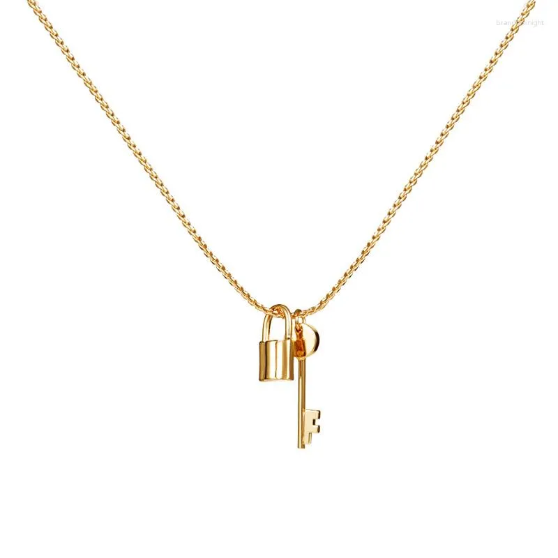 Correntes na moda chave e bloqueio desgin cor dourada link colar corrente para mulheres acessórios moda jóias