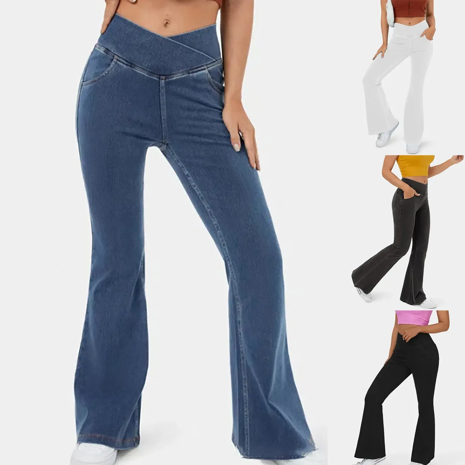 Женские джинсы с высокой талией, мешковатые широкие брюки из эластичного денима Y2 K Woman Designer 231005