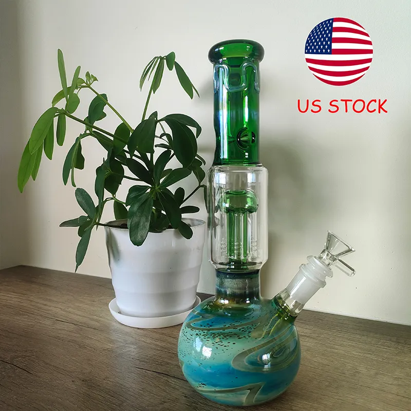 Green Glass Bong: 11-Inch Straight Tube with Tree Perc