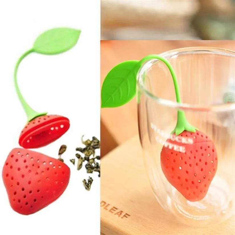 TEA Blad Sile Lovely Silicone Strawberry Tea BALL Boll Sticks Loose Herbal Spice Infuser Filter TEA TEverty CB9314C