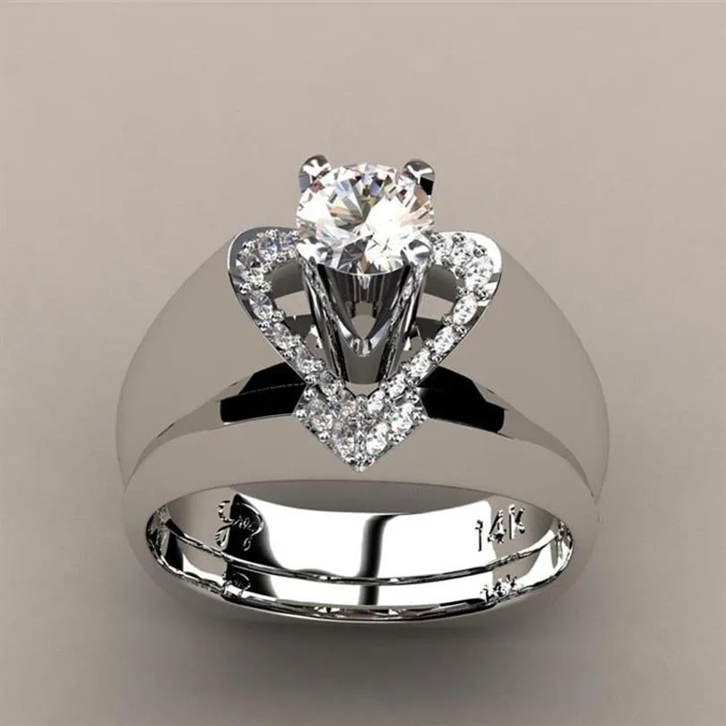 New creative heart-shaped diamond ring female European and American fashion generous engagement ring set ring whole268c