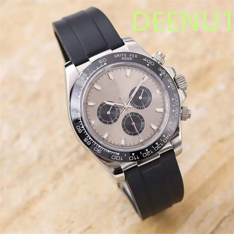 Męski zegarek automatyczny gumowy pasek 40 mm obudowa ze stali nierdzewnej Trzy oczy Sapphire Waterproof Watches Luxusuhr Montre de Luxe281n