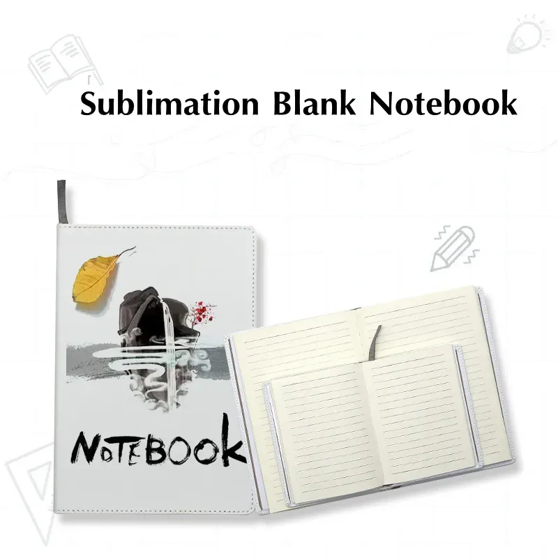 メモ帳A4 A5 A5 A6 White Journal NoteBooks PUレザーカバー覆われた熱伝達印刷メモ帳粘着テープ付きDIYカスタム